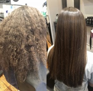 Before and After Brazilian Blowout created by Cara at Sulimay’s Manayunk Location.